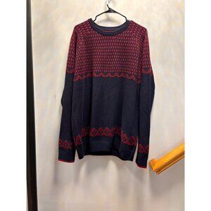 Goodthreads Mens XL Lambswool Sweater Red & Navy Fair Isle Pattern